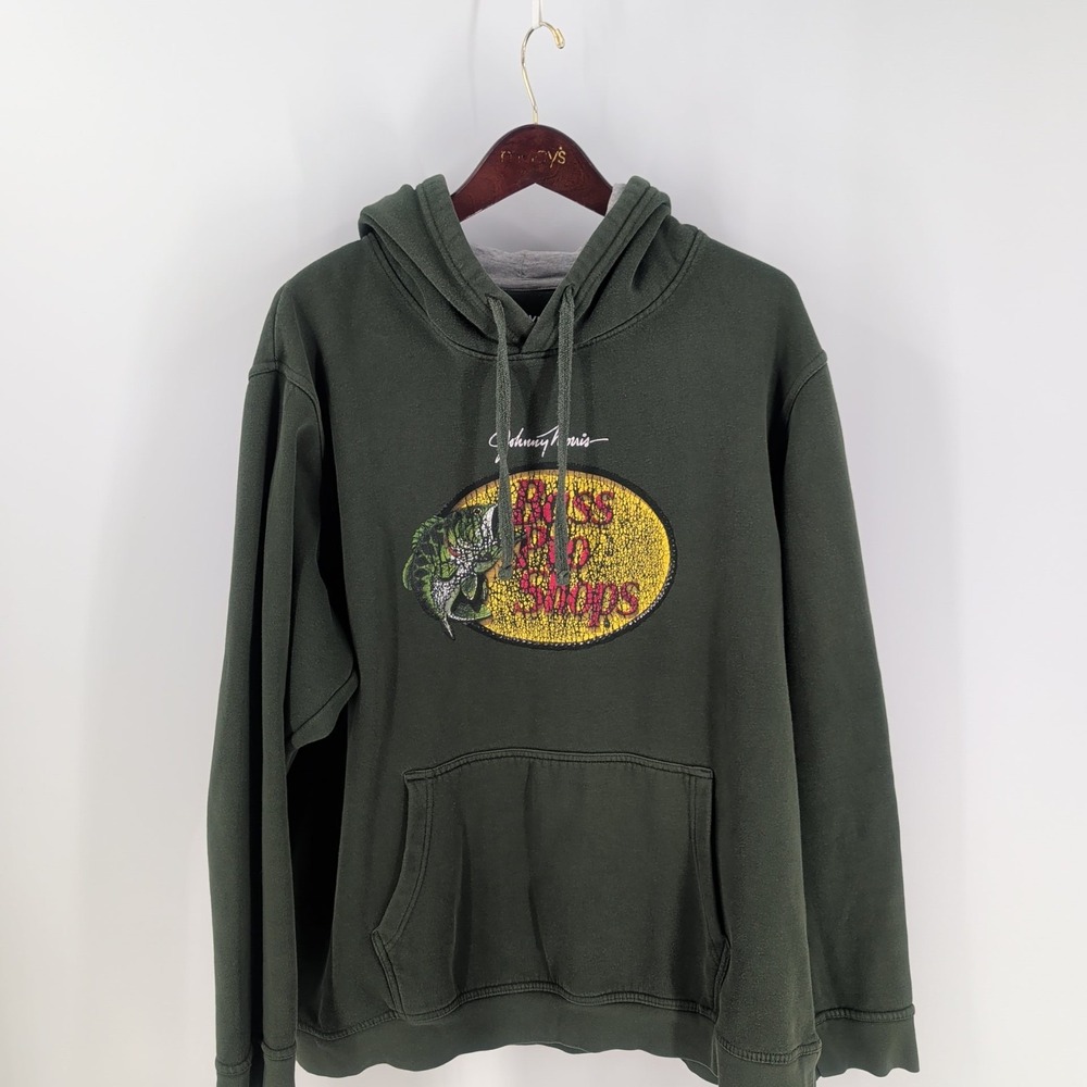Vintage 90's Bass Pro Shops Brand Graphic Pullover Hoodie Dark‎ Green Size XL